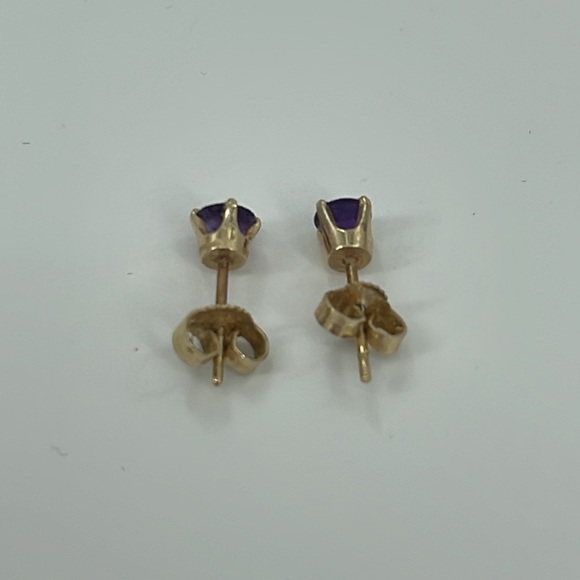 Amethyst Post Earrings - 14k Gold - Picture 7 of 8